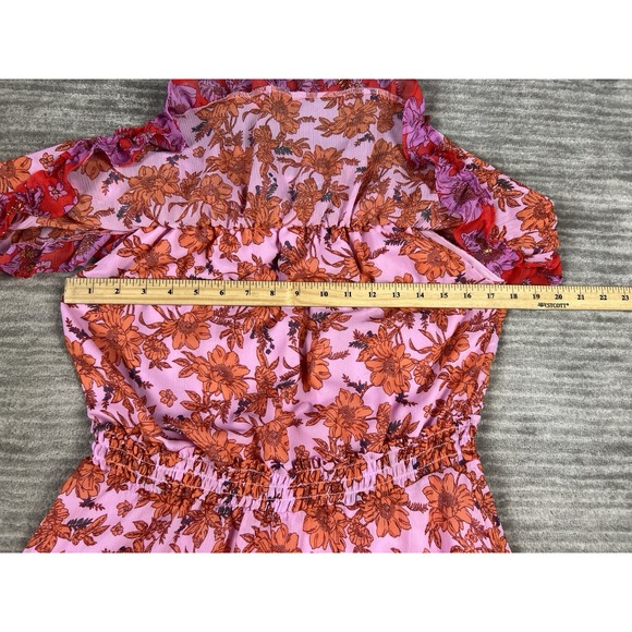 Jessica Simpson Dress Womens Medium‎ Pink Floral Off Shoulder Mini Lined Tiered - Picture 5 of 14